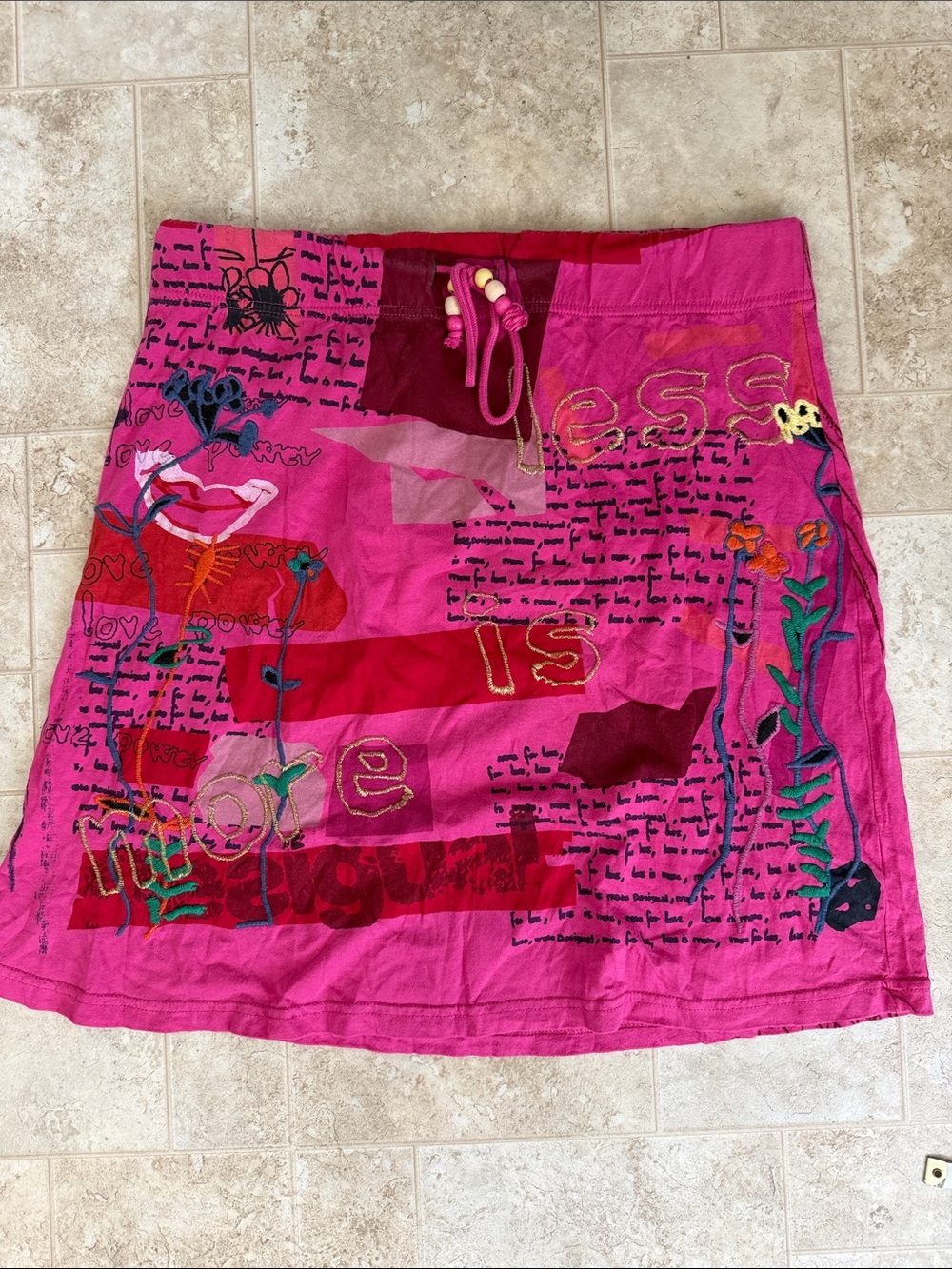 Desigual Vintage Hot Pink Embroidered Patchwork A-Line Skirt